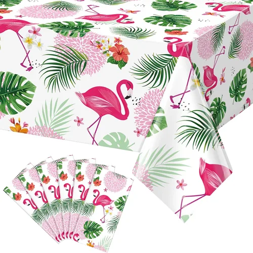 Miniatura 9 de Paquete de 3 manteles de verano con diseño de flamenco para fiestas, mantel de plástico tropical hawaiano, mantel desechable Luau para verano