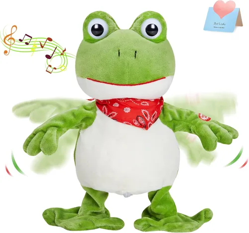 Houwsbaby rana verde de 30 cm juguete rana que croa animal de peluche musical saltarín rana frondosa que se sacude y agita peluche animado juguete