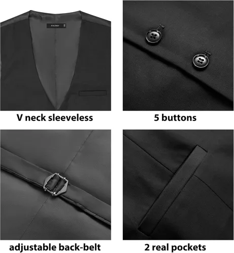 Miniatura 3 de FAIMO Suit Vest for Men Formal, Business Tuxedo Vest Bow Tie Pocket Square Set, Mens Dress Vest for Wedding(XS-4XL)