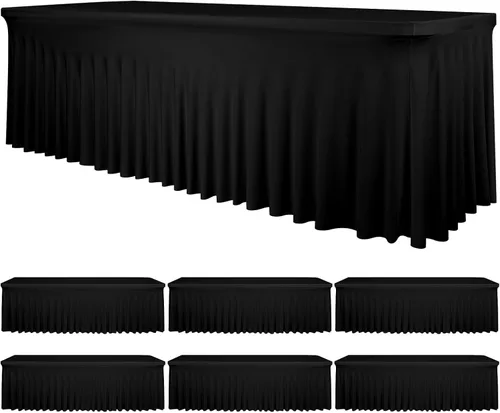 Miniatura 29 de fani Paquete de 2 faldas de mesa elásticas negras para mesa rectangular de 6 pies, manteles elásticos de elastano lavables con falda, mantel