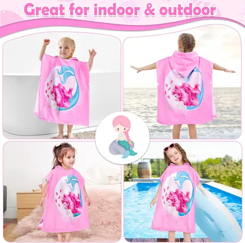 Miniatura 6 de HUANLANG Toalla de playa con capucha para niños y niñas, toalla de playa para baño, piscina, poncho de playa, toalla de algodón súper suave
