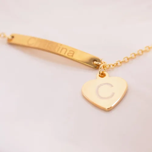 Miniatura 4 de Tobillera personalizada con corazón, plata de 16 quilates, chapada en oro rosa, con delicada barra de nombre, un regalo considerado