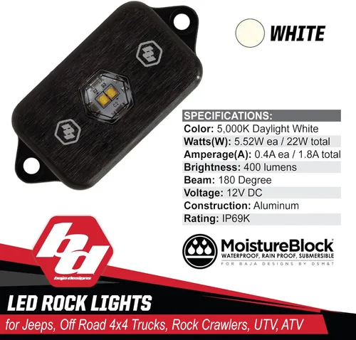 Miniatura 4 de Kit de luz LED para roca Baja Designs - 4 piezas. LED con arnés de cableado (blanco)