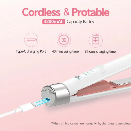 Miniatura 4 de Cordless Hair Straightener, Portable Mini Flat Iron Hair Straightener for Travel, 20s Fast Heating, USB-C Rechargeable, Hair Straightening and