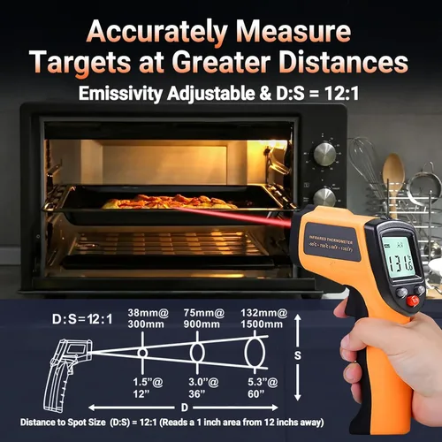 Miniatura 5 de Pistola termómetro digital infrarroja para cocinar, barbacoa, horno de pizza, termómetro infrarrojo láser con retroiluminación, -58℉~712℉(-58.0