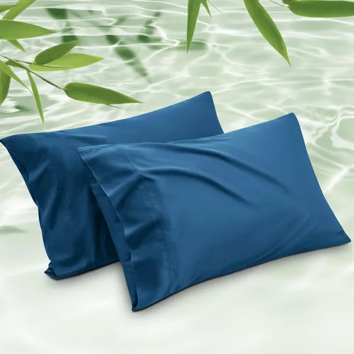Bedsure Juego de 2 fundas de almohada frescas de tamaño queen, rayón derivado de bambú, transpirables y suaves como la seda con cierre de sobre, 13