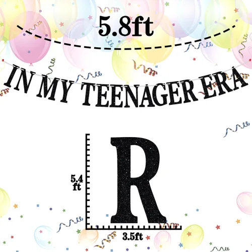 Miniatura 2 de Cartel de In My Teenager Era, oficialmente adolescente/Hello 13, suministros de decoración de fiesta de feliz cumpleaños de 13, purpurina negra