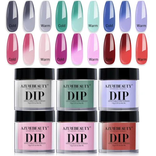 Miniatura 10 de AZUREBEAUTY Juego de uñas en polvo de inmersión, 6 colores con purpurina, rojo, verde, plateado, dorado, kit de iniciación de polvo de inmersión