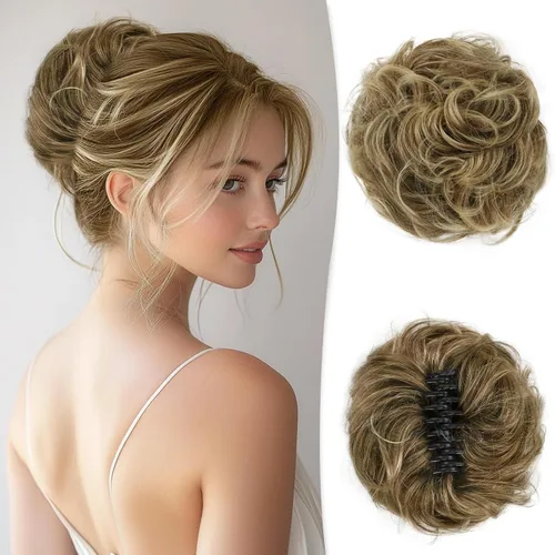 Miniatura 13 de RUWISS Pinza de Garra Moño Desordenado Postizo de Cabello Humano Real Moños Ondulados Rizados Chignon Extensiones de Moño Peinado Recogido