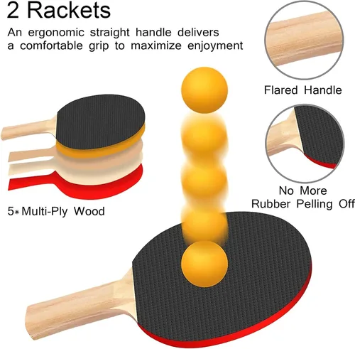 Miniatura 4 de FBSPORT Juego de paletas de ping-pong, juego de tenis de mesa portátil con red retráctil, raquetas, pelotas y bolsa de transporte para juegos de Gris