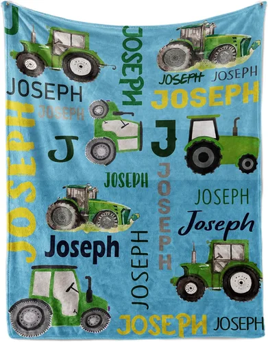 Miniatura 24 de Manta personalizada de tractores, nombre personalizado con diseño de camiones de tractor agrícola, manta de cama de franela de felpa suave