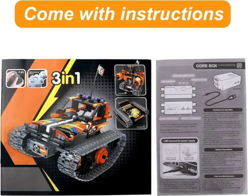 Miniatura 8 de BIRANCO. STEM - Kit de construcción de control remoto 3 en 1 RC Tracked Racer/Tank/Robot Engineering Toys, juego de construcción científica, auto