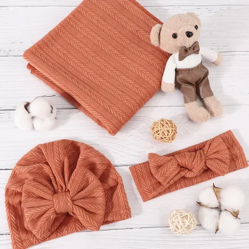 Miniatura 5 de DRESHOW BQUBO Manta de recepción para recién nacido, cálida para niñas con sombrero de lazo y diadema de lazo, regalo para baby shower