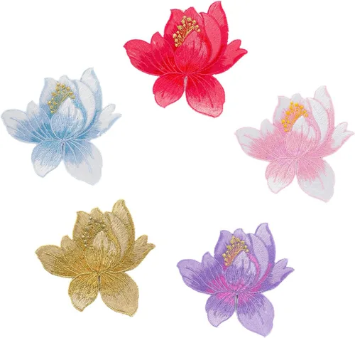 5 parches de flores coloridas, parches de loto para coser para planchar para ropa de bricolaje, jeans, costura Conjunto de loto