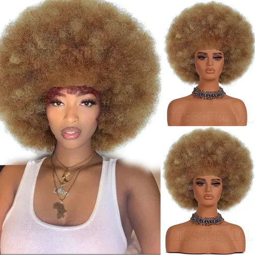 Peluca afro rizada de los años 70 para mujeres negras, sin pegamento, pelucas afro grandes, con volumen y suaves de aspecto natural, peluca grande