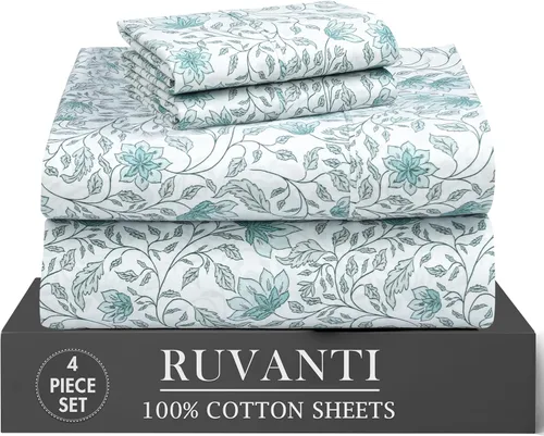 Miniatura 20 de RUVANTI 6 Piezas Sábanas de Algodón - 100% Algodón Natural Suave, Ligeras y Transpirables Sábanas de Percal Crujiente, Sábanas de Cama Tamaño Full