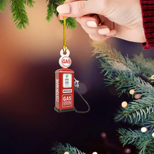 Miniatura 7 de Adorno de Navidad personalizado con bomba de gas 2025, decoración retro personalizada de árbol de estación de servicio, regalo único de recuerdo