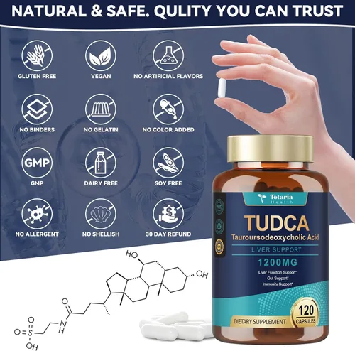 Miniatura 6 de Totaria (2 Paquetes) Suplemento TUDCA 1200mg (Ácido Tauroursodexocólico), Sales Biles TUDCA Puras de Fuerza Ultra para Apoyo del Hígado, Limpieza