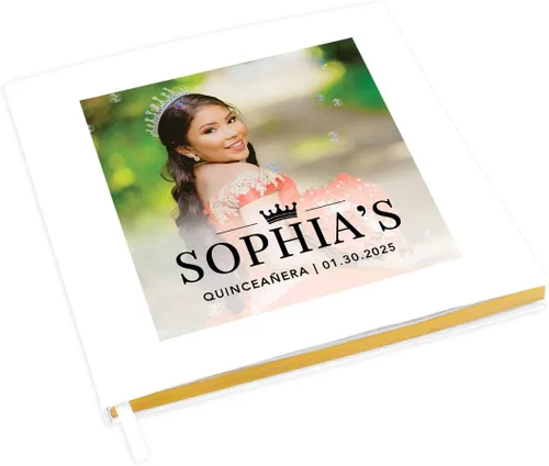 Miniatura 12 de Andaz Press Libro de invitados de quinceañera personalizado con detalles dorados, 120 páginas de 8.5 x 8.5 pulgadas, álbum de fotos de tapa dura