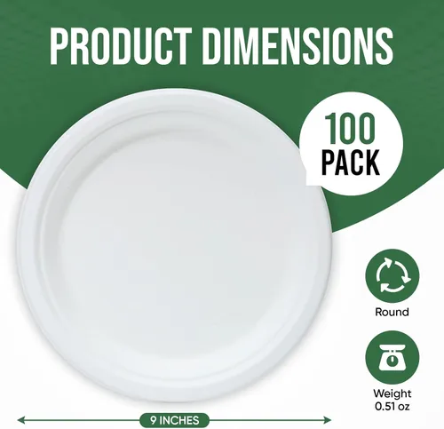 Miniatura 2 de TaidMiao Platos de Papel de 9 Pulgadas Paquete de 100 - Vajilla 100% Compostable Platos Desechables Resistentes a Fugas y Grasa para Fiestas