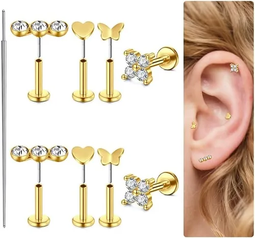 Miniatura 10 de MODRSA 20g 16g Tragus Piercing Jewelry Helix Earrings Threadless Flat Back Earrings for Women Forward Helix Cartilage Earring Tragus Jewelry Medusa