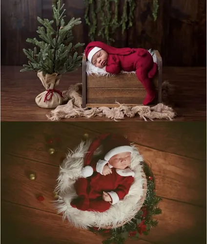 Miniatura 4 de ForBaysy Accesorios de Fotos de Navidad para Bebé Recién Nacido Traje de Sesión de Fotos para Niños y Niñas Disfraz Mono Rojo con Gorro de Navidad