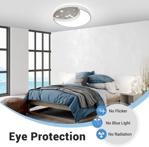 Miniatura 7 de Lámparas de techo de 12 pulgadas, lámparas creativas de luna y estrella para dormitorio, 3 temperaturas de color seleccionables, lámparas de techo