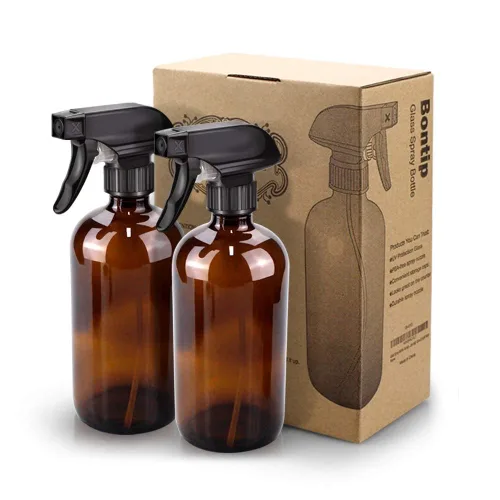 Miniatura 7 de Bontip - Botella de vidrio con atomizador, juego de botellas de vidrio con atomizador y accesorios para limpiadores de ventanas no tóxicos, Ámbar