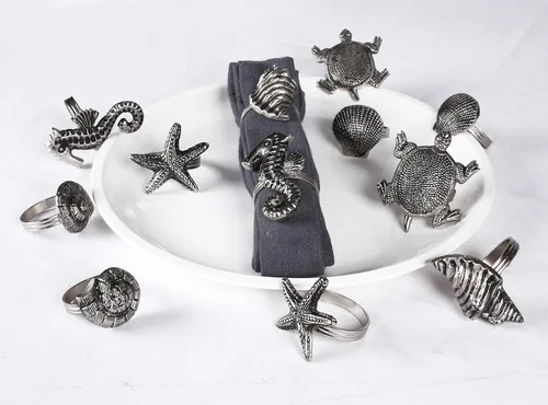Miniatura 3 de ALPHA Living HOME Juego de 12 servilleteros de alta calidad, 100% metal, decoración de mesa resistente al óxido, servilleteros antiguos de concha