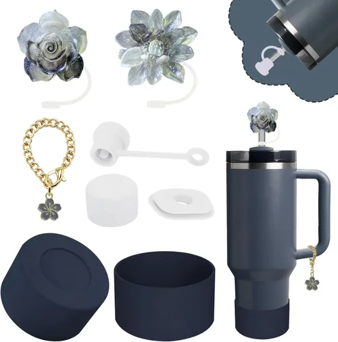 Miniatura 13 de Conjunto de accesorios para taza Stanley, incluye 2 piezas de cubierta de pajita de 0.4 pulgadas, 1 tapón antiderrame de silicona, 1 lindo encanto