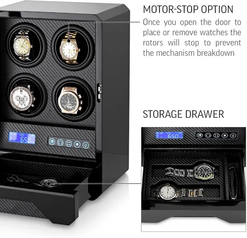 Miniatura 6 de 4 bobinas automáticas para relojes con cajón de almacenamiento retroiluminación LED y mando a distancia