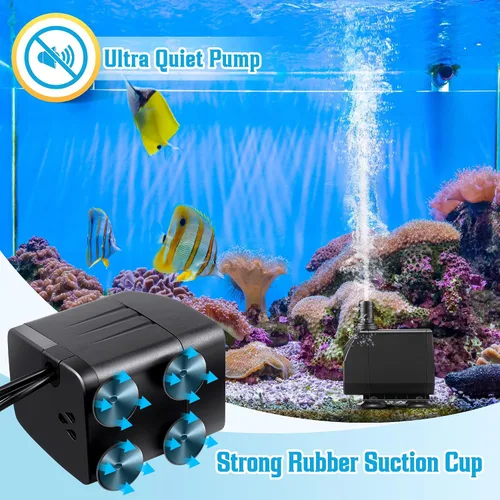 Miniatura 5 de Bomba de agua sumergible de 45 W 2700 l/h para fuente con luz, elevación de 8.86 pies, bomba de fuente ultra silenciosa con 3 boquillas