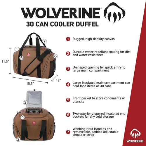 Miniatura 2 de Bolsas de lona con enfriador Wolverine Capacidad para 30 latas Aisladas Reutilizables Resistente Ajustable Para viajes Sitio