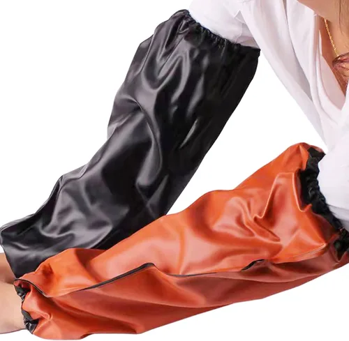 Miniatura 6 de Yzurbu 2 pares de fundas de PVC para brazos, protectores impermeables a prueba de aceite, fundas protectoras para brazos con puños elásticos