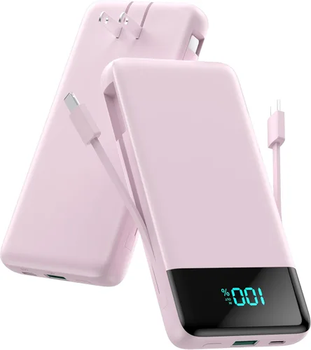 Miniatura 15 de Cargador portátil para iPhone con cables integrados y enchufe de pared, cargador de batería USB C de carga rápida de 13800 mAh, 4 salidas esenciales