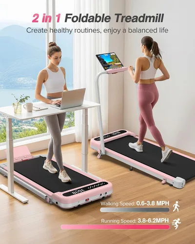 Miniatura 2 de WELLFIT Caminadora plegable con inclinación, capacidad de 320 libras, caminadora para caminar con barra de agarre, caminadoras portátiles