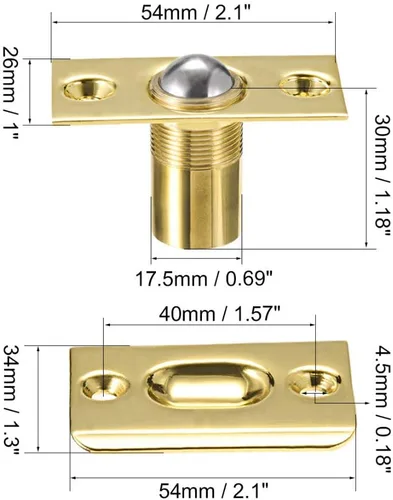 Miniatura 2 de Pestillo de bola para puerta de armario, cierre de bola de resorte ajustable para puerta francesa, paquete de 2 (bronce)