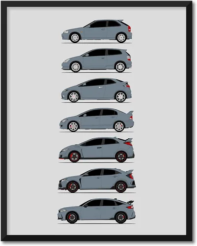 Miniatura 18 de Custom Car Posters Póster hecho a mano compatible con Honda Civic Type-R Generations e impresión de Civic Type R