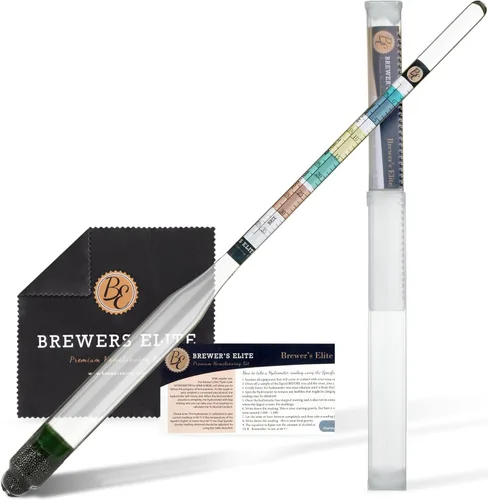 Brewer's Elite Hidrómetro para fabricación casera de cerveza, vino, hidromiel y kombucha, juego de medición triple, estuche rígido y paño, probador