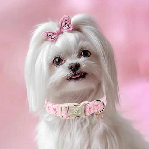 Miniatura 2 de Collar para perras gigantes grandes, collar de cachorro de primavera y verano con bonito estampado de lazo rosa a cuadros y lazo, collares suaves