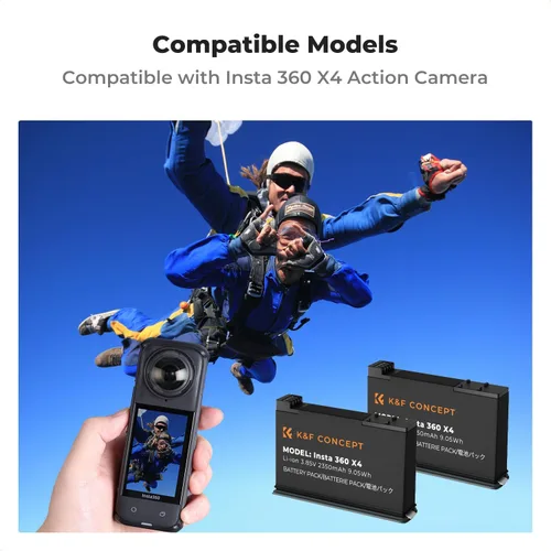 Miniatura 3 de K&F CONCEPT Batería de 360 x 4, paquete de 2 baterías X4 y cargador LED rápido compatible con cámara de acción Insta360 X4