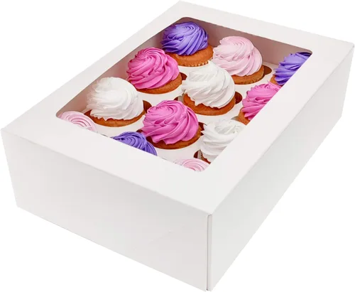 Miniatura 7 de BAKELUV 12 cajas de magdalenas marrones, recipientes para cupcakes 13x9.5x4, paquete de 50