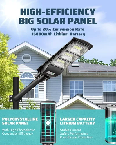 Miniatura 4 de Lovus Paquete de 2 luces LED solares de 3600 W, IP65 impermeable con sensor de movimiento solar para exteriores, luces de seguridad de inundación