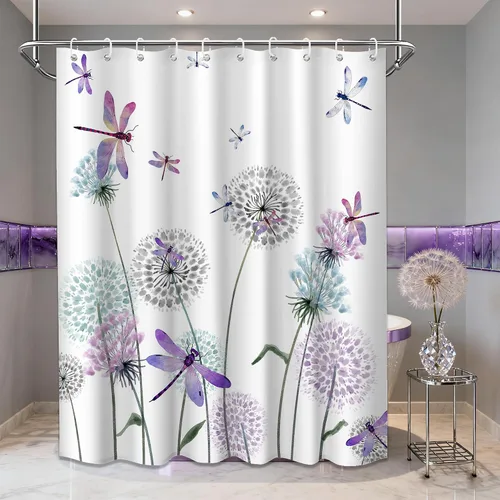 Miniatura 101 de Cortina de ducha floral para primavera y verano, flores silvestres, flores y mariposas, decoración de baño, tela impermeable con ganchos, 70