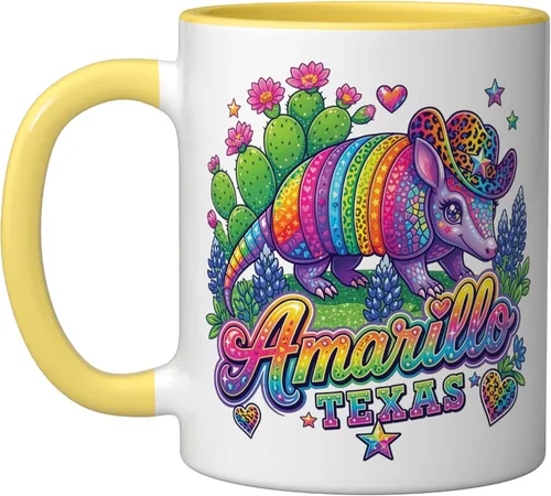 Miniatura 8 de Amarillo Texas Rainbow Armadillo Cowboy 80s Retro Souvenir Ceramic Mug, Black/White