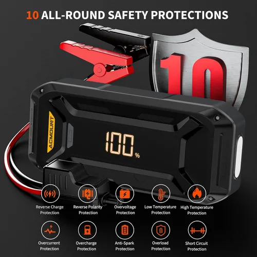 Miniatura 5 de Acmount P120 Arrancador de Batería de Coche Portátil, Arrancador de Puente de Coche de 6000A 12V con Caja de Salto (Todo Gas/10.0L Diésel), Pantalla