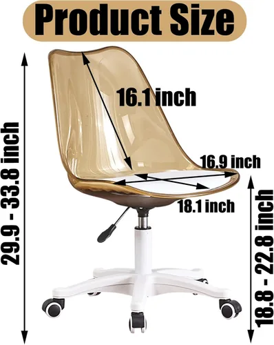 Miniatura 2 de Silla de escritorio transparente, silla de oficina de acrílico sin brazos con ruedas, giratoria de 360° y silla de tocador de altura ajustable
