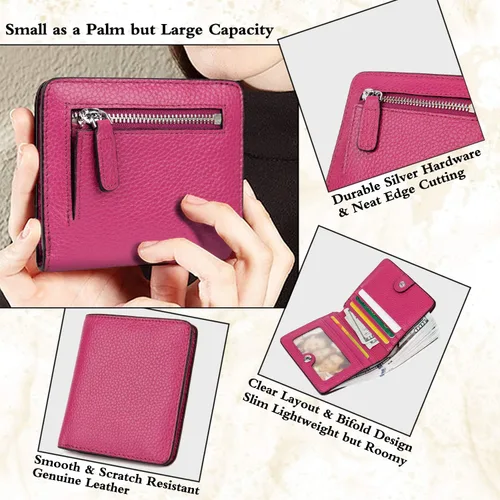 Miniatura 3 de BIG SALE-AINIMOER billetera de bolsillo pequeña con cremallera, plegable, compacta de cuero con bloqueo por identificación por radiofrecuencia