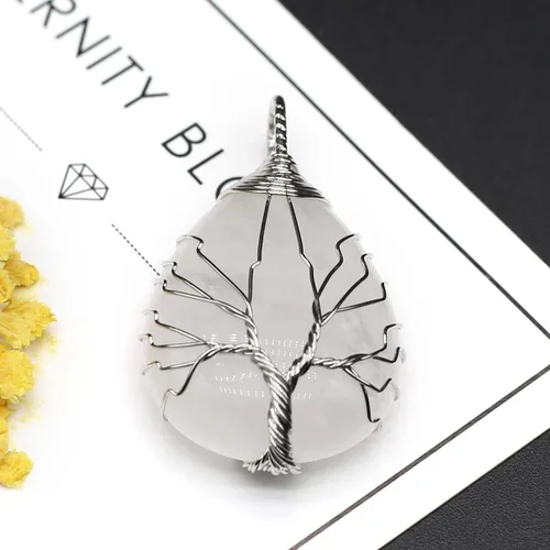 Miniatura 7 de 4 colgantes de piedra natural, forma de gota de agua, chakra, cristal, ágata, alambre de piedra, tejer, diseño de árbol de la vida, para hacer