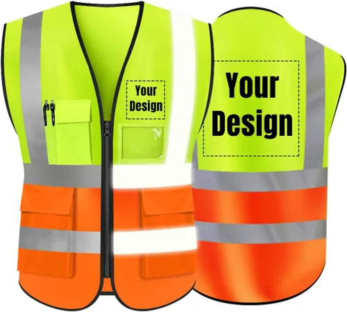 Miniatura 7 de Chaleco de seguridad de alta visibilidad con tiras reflectantes, personaliza tu logotipo Hi Vis, chaleco de trabajo al aire libre con 5 bolsillos